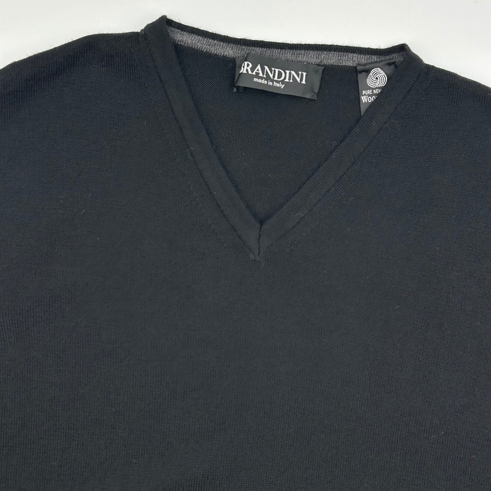BRANDINI Made in Italy Black 100% Wool Merino V Neck Sweater Vest Men's Medium
